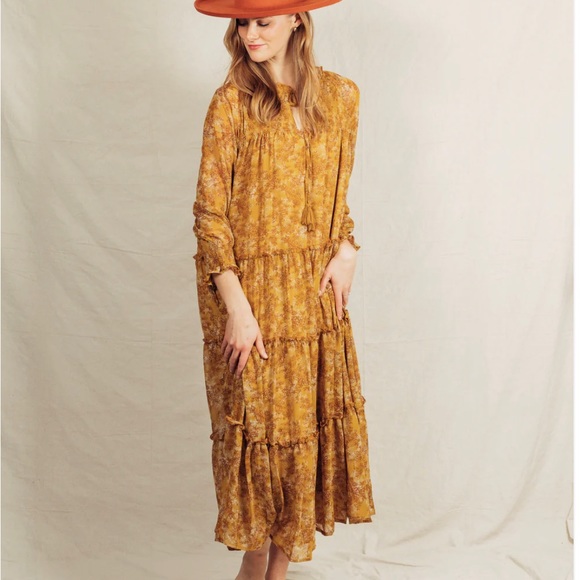 Kodi Dress || Mustard boho maxi dress||women’s boho fall maxi dress - Picture 2 of 4